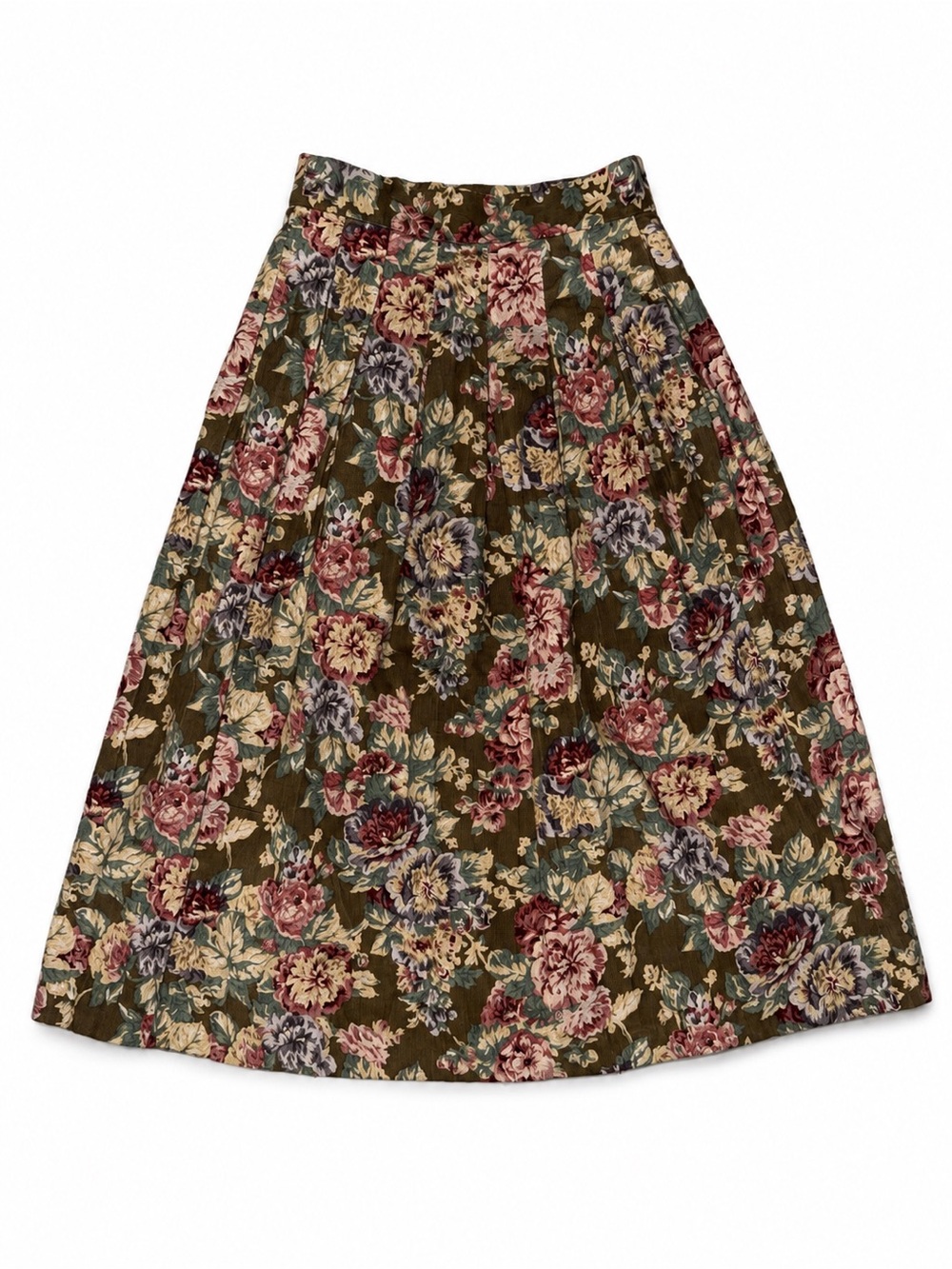 Vintage Herman Geist Floral Corduroy Midi Skirt Size 4 Cotton Pockets